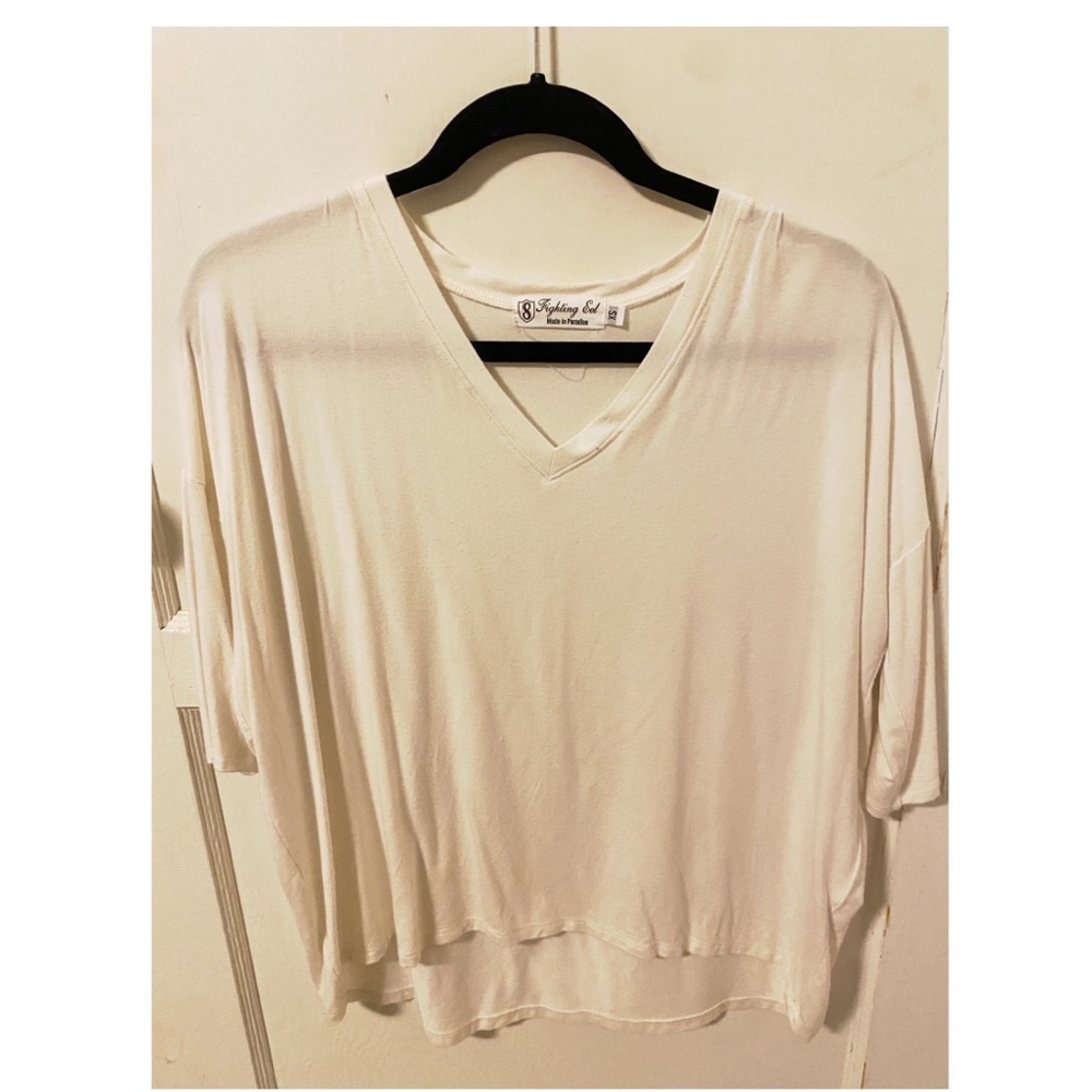 Fighting eel white V-neck basic 3/4 sleeve